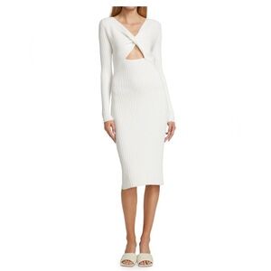 Ramy Brook Pilar Rib-Knit Dress in Ivory Size Large